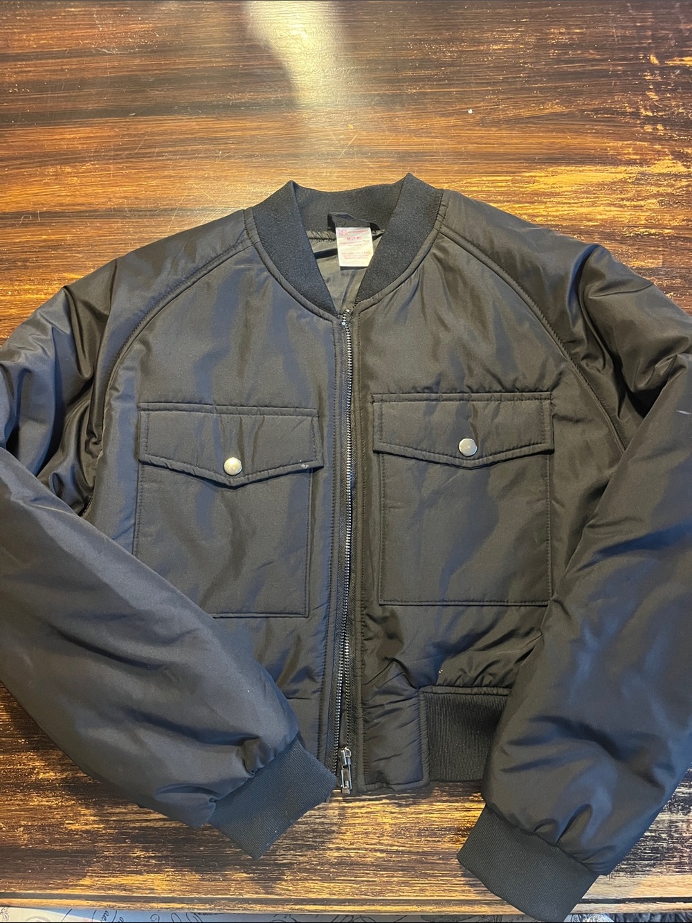 No Boundaries Black Bomber Jacket with Snap Flap Pockets